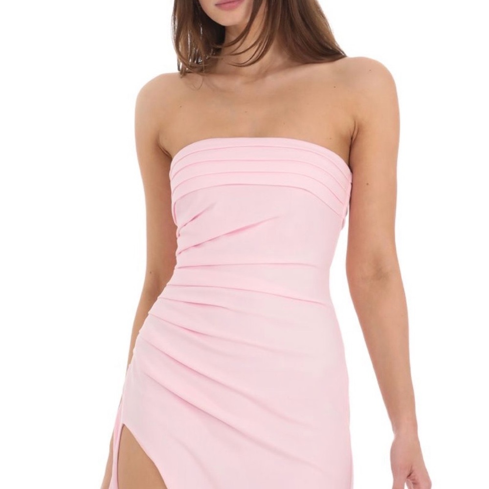 Pink Strapless Ruched Ruffle Maxi Dress - Picture 4 of 5